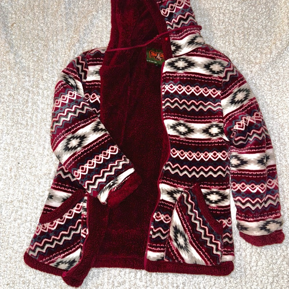 Tribal Print Hooded Jacket - Red and Black